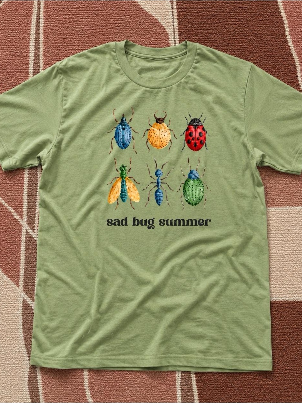 Gildan Kiwi Green "Sad Bug Summer" Graphic Tee Insect Bugs Unisex T-Shirt
